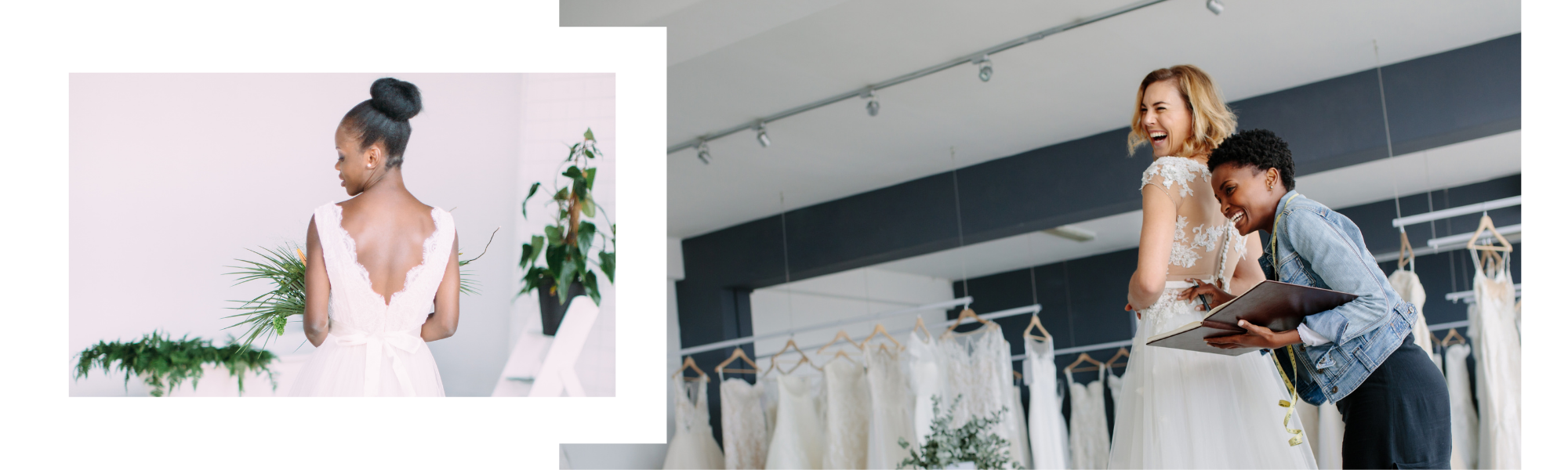 bride wearing beautiful wedding gown and bride having wedding dress altered